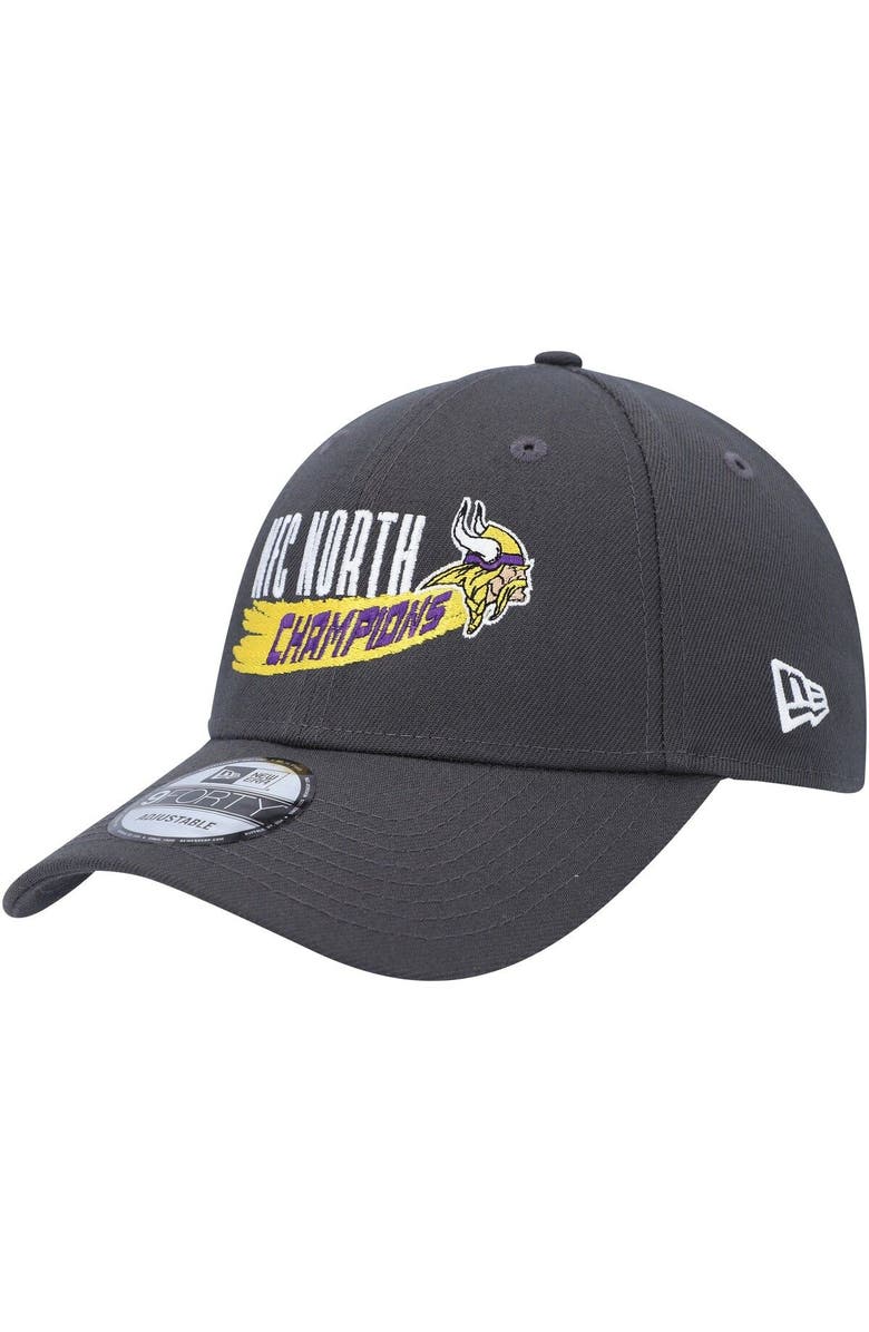 New Era Graphite Minnesota Vikings 2022 NFC North Division Champions 9FORTY Adjustable Hat, Main, color,