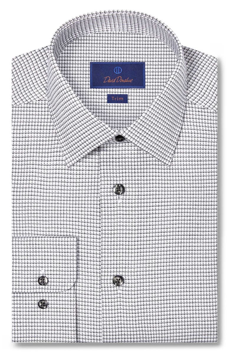 David Donahue Trim Fit Jaspé Micro Twill Cotton Dress Shirt, Main, color, Charcoal