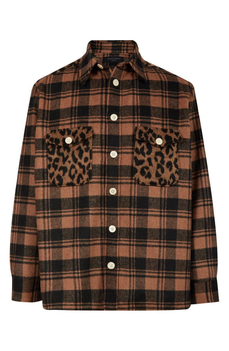 AllSaints Glasco Check & Leopard Flannel Button-Up Shirt, Alternate, color, 