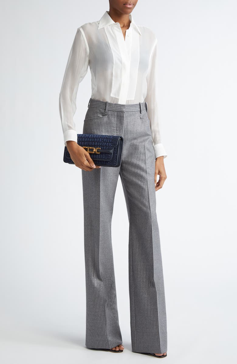 TOM FORD Plastron Silk Chiffon Button-Up Shirt, Alternate, color, Aw048 Warm Off White