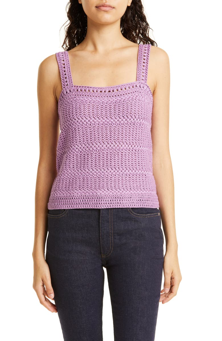 Vince Square Neck Textured Cotton Knit Tank, Main, color,