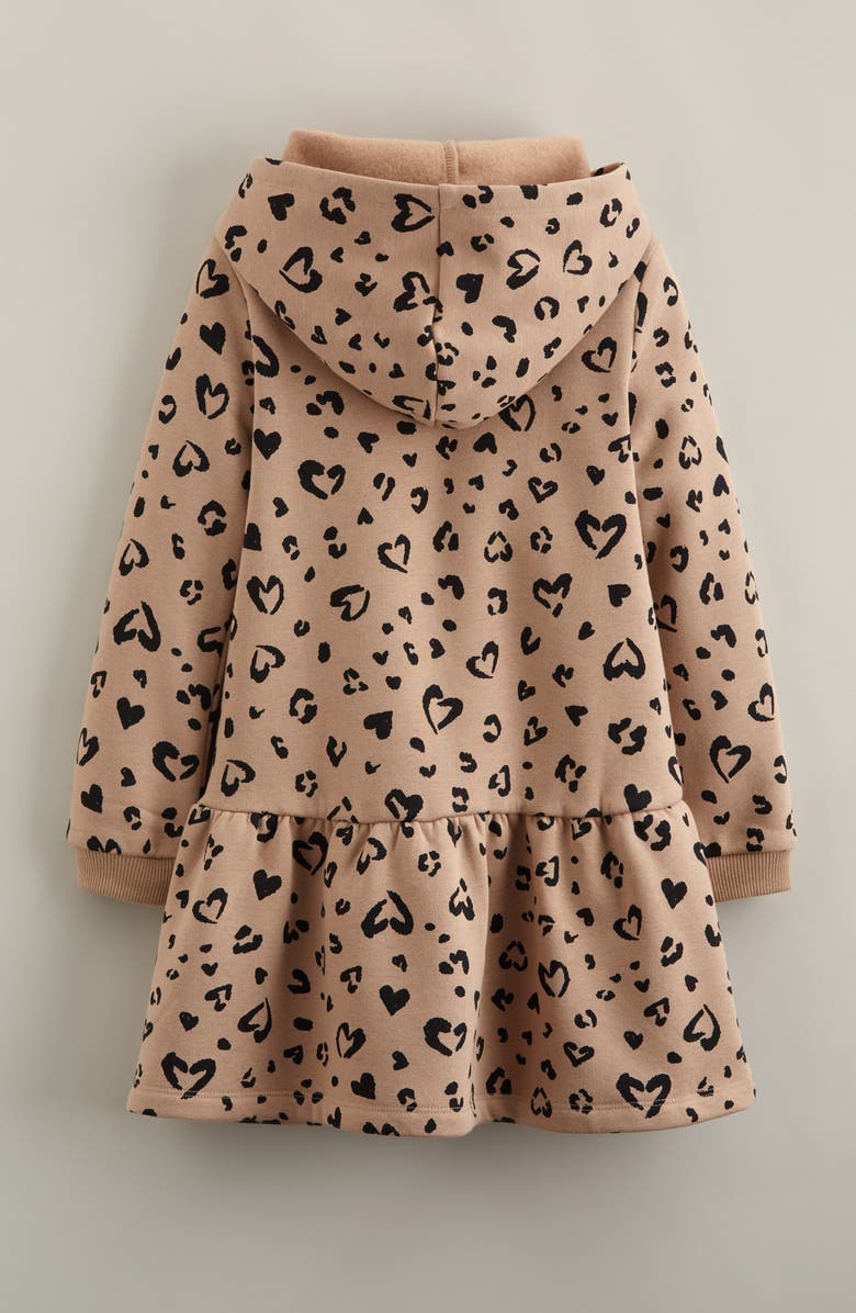 Tucker + Tate Kids' Long Sleeve Hooded Fleece Sweatshirt Dress, Alternate, color, Tan Natural Leopard Hearts