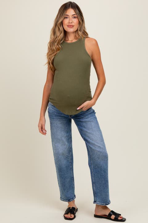 Slim Ankle Barrel Leg Maternity Jeans