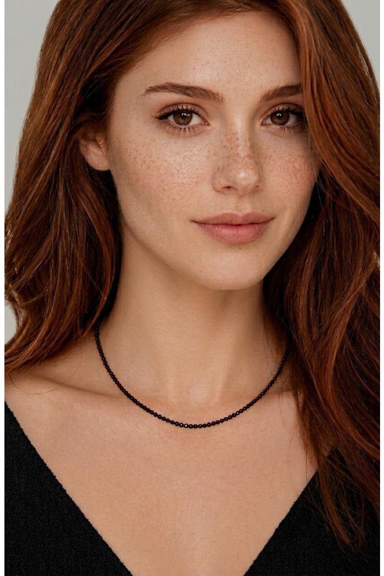 Black Spinel Beaded Necklace, Alternate, color, BLACK/ SILVER
