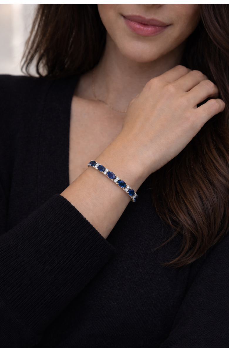 ALLUREZ Lab Grown Diamond & Oval Cut Sapphire Tennis Bracelet 14k, Alternate, color, White Gold
