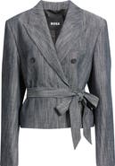 BOSS Jelsia Belted Sharkskin Twill Double Breasted Crop Blazer