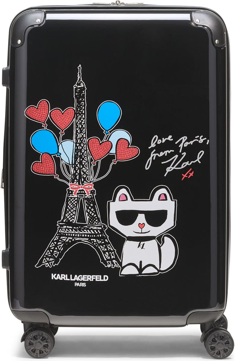 KARL LAGERFELD Up in Paris Upright Suitcase, Main, color, Black