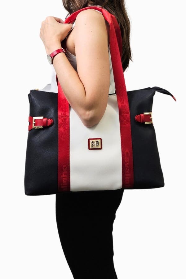 L'Essence 594 Tote Bag, Alternate, color, Navy / White / Red