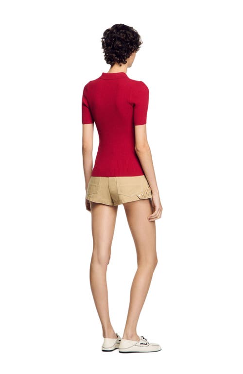 Sandro Rib Knit Polo Shirt In Cherry
