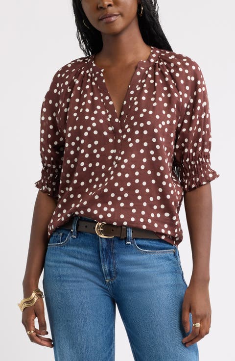 Pintucked Short Sleeve Popover Top