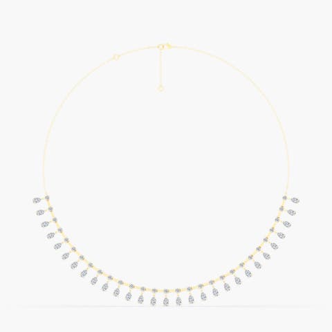 Pear Shape Orbit Half Tennis Lab Diamond Necklace in 14K