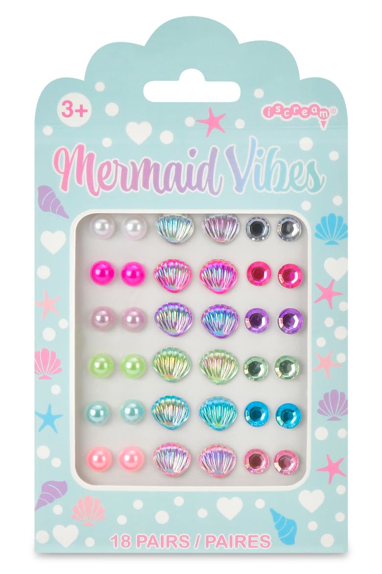 Kids' 18-Pack Assorted Mermaid Stick-On Earrings, Main, color, MULTI