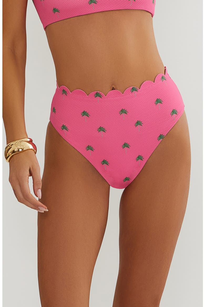 Nessa Scallop High Waist Bikini Bottoms, Main, color, FLAMINGO FRONDS