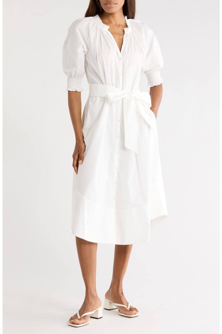 Kleo Puff Sleeve Cotton Shirtdress, Main, color, IVORY