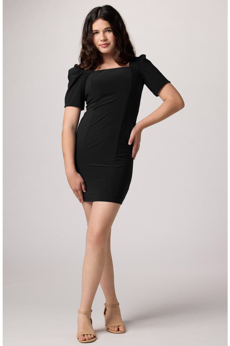 Fitted Puff Sleeve Dress in Longer Length, Main, color, Black