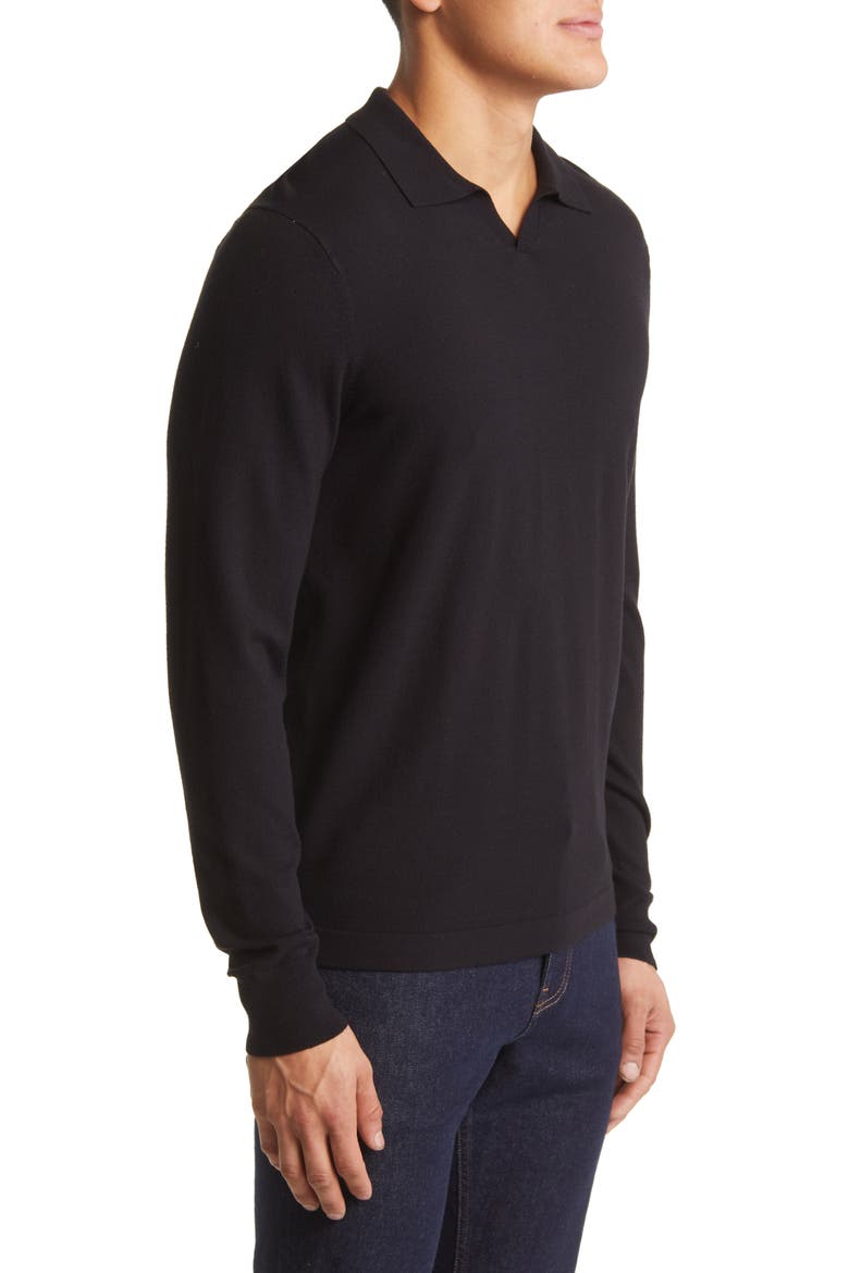 Long Sleeve Johnny Collar Polo Sweater, Alternate, color, BLACK