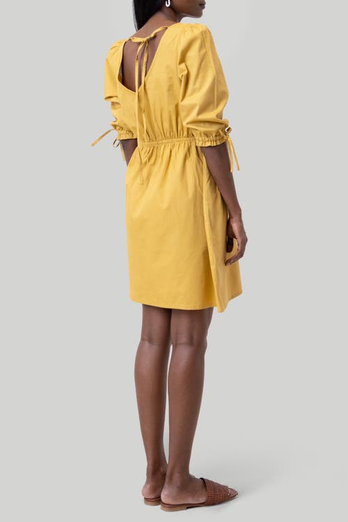 Reistor Gathered Elbow Sleeve Short Dress In Mustard