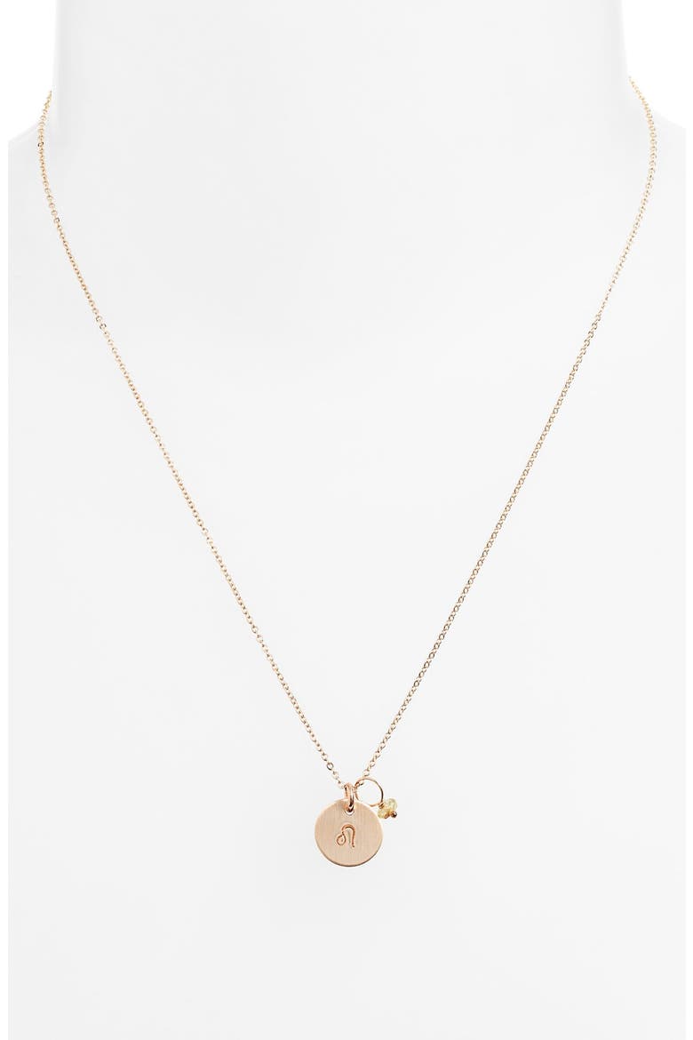 14k-Gold Fill & Semiprecious Birthstone Zodiac Mini Disc Necklace, Alternate, color, LEO