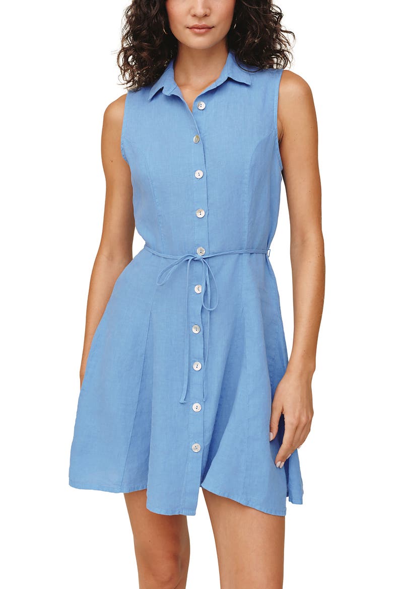 Sleeveless Tie Waist Linen Minidress, Alternate, color, OCEAN BLUE