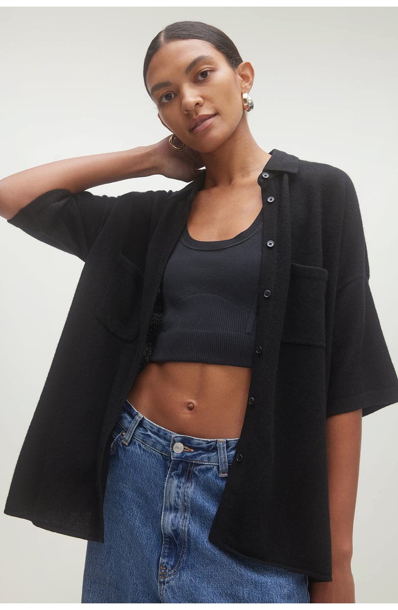 NAKED CASHMERE Rue Button-Up Cashmere Top, Alternate, color, Black