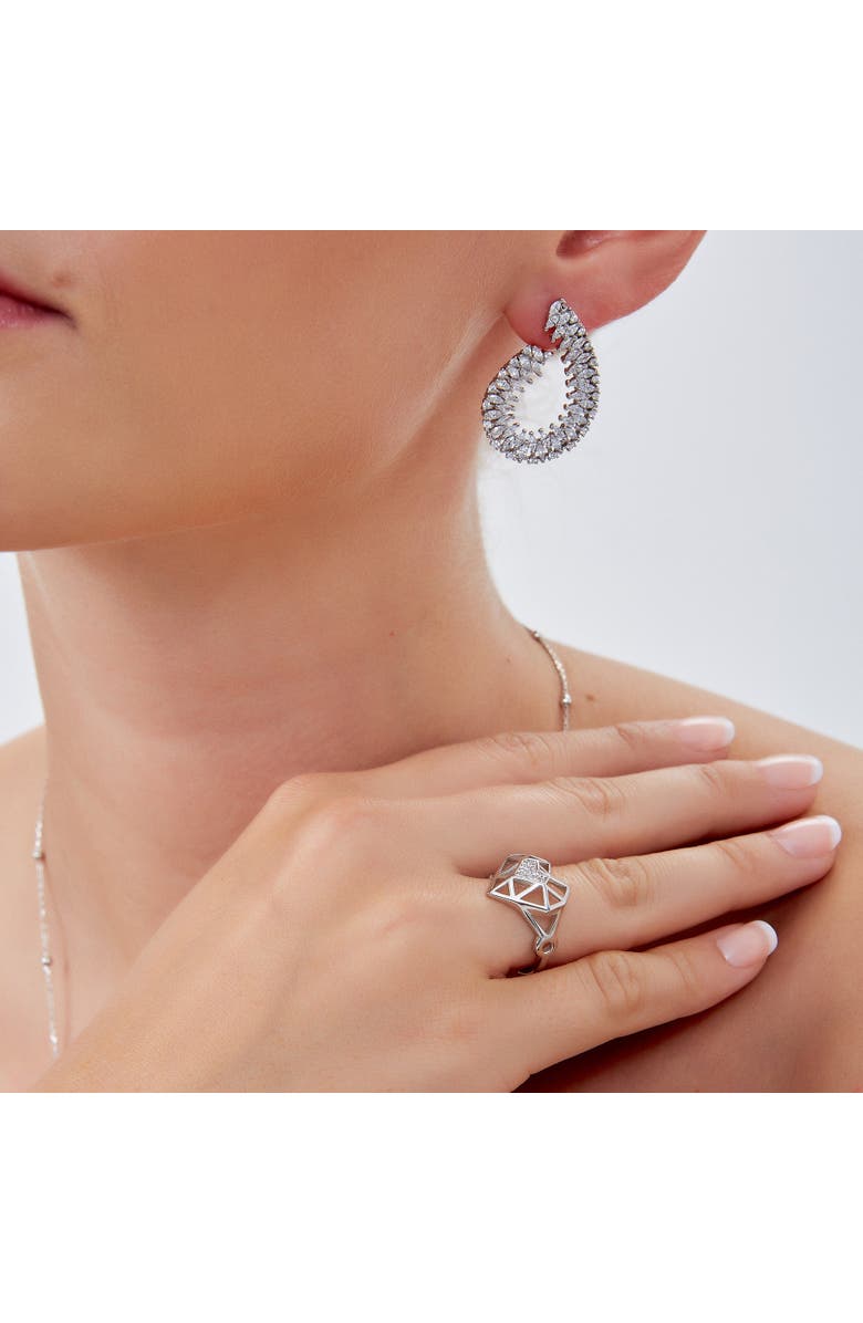 Spero London Geometric Heart Adjustable Ring in Sterling Silver, Alternate, color, Silver