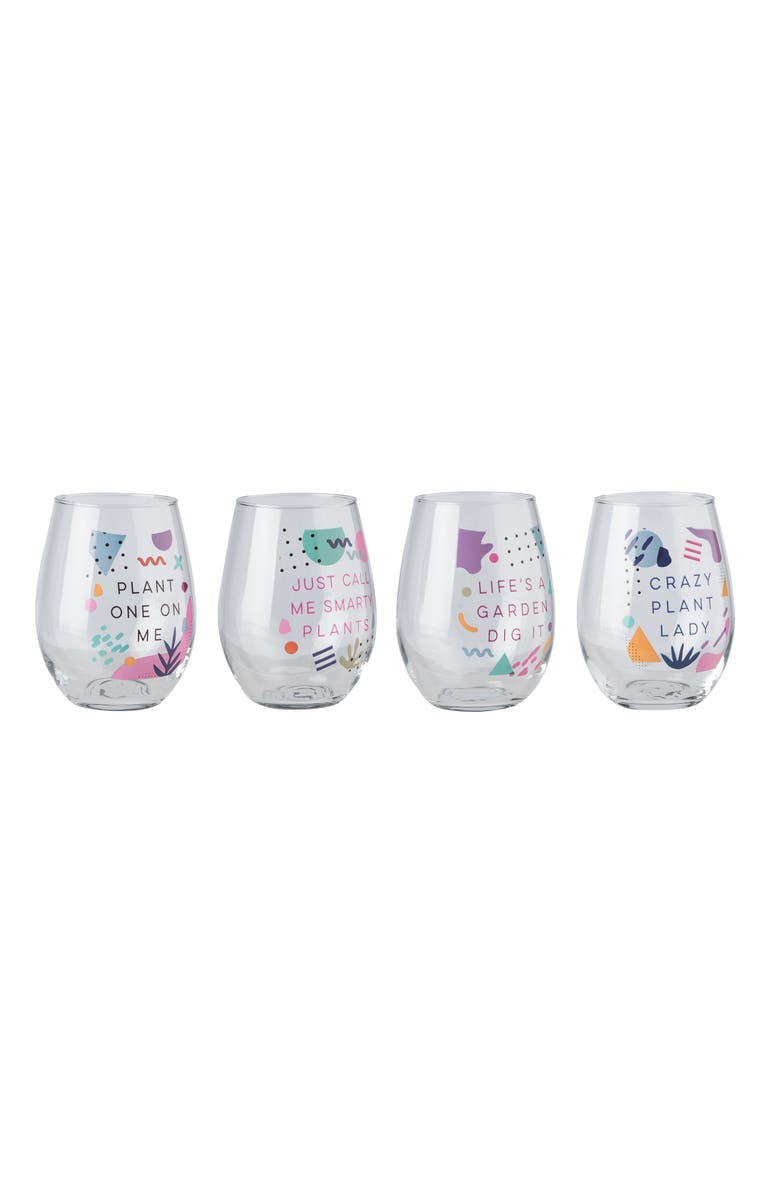 Transpac 18 oz Multicolor Spring Stemless Wine Glasses Set of 4 for Plant Enthusiasts Perfect for Spring Celebrations, Alternate, color, Multicolored