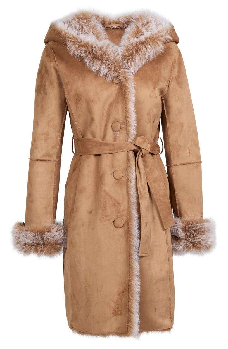 DONNA SALYERS FABULOUS FURS Sundown Faux Fur & Faux Suede Belted Coat, Alternate, color, 