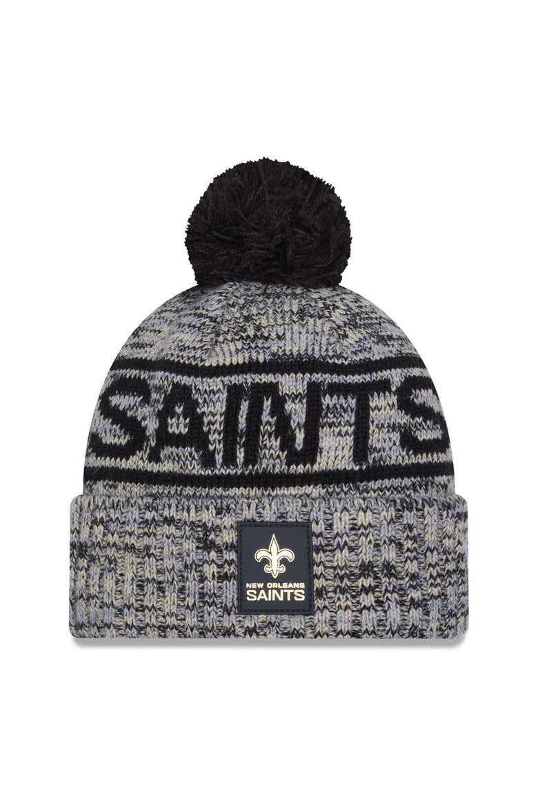 Men's New Era Black New Orleans Saints 2025 Sideline Cold Weather Cuffed Knit Hat with Pom, Main, color, Black