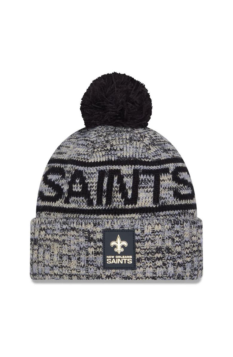 New Era Men's New Era Black New Orleans Saints 2025 Sideline Cold Weather Cuffed Knit Hat with Pom, Main, color, Black