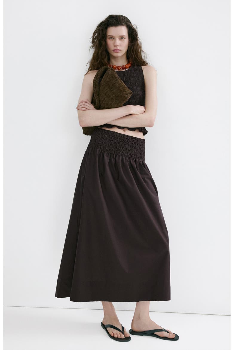 Shirred Waist Midi Skirt, Alternate, color, CHOCOLATE