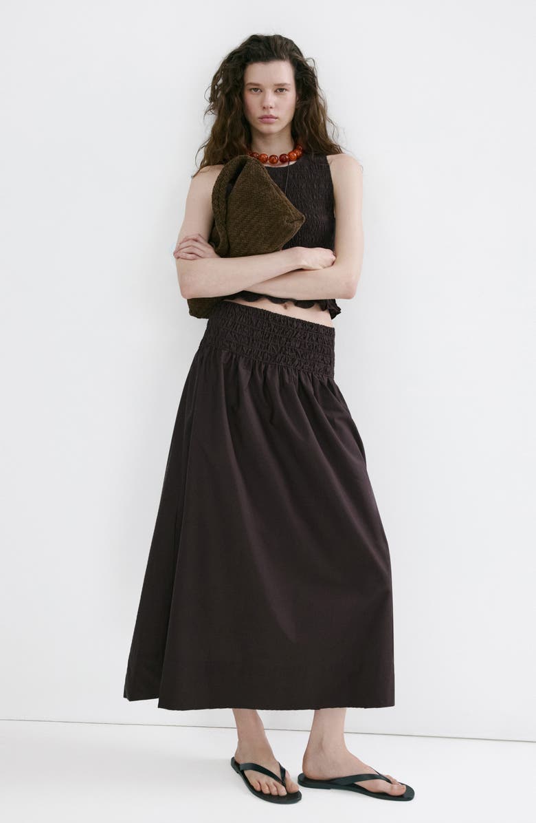 MANGO Shirred Waist Midi Skirt, Alternate, color, 