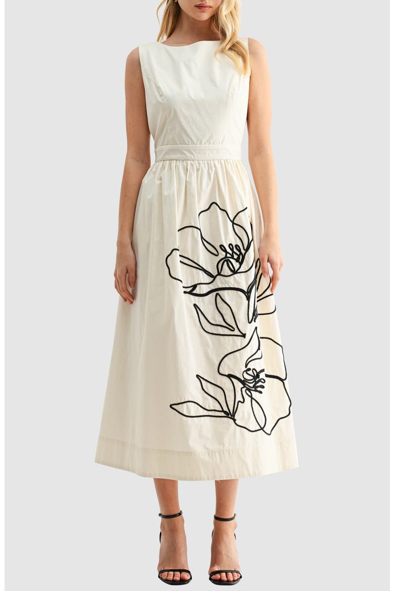 Embroidered Sleeveless Cotton Dress, Main, color, CREAM