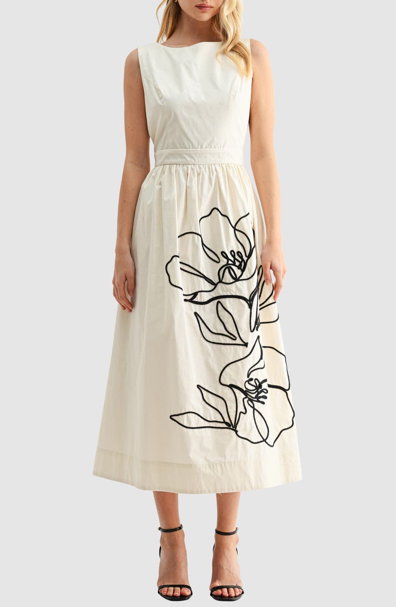 Mila Mae Embroidered Sleeveless Cotton Dress, Main, color, Cream