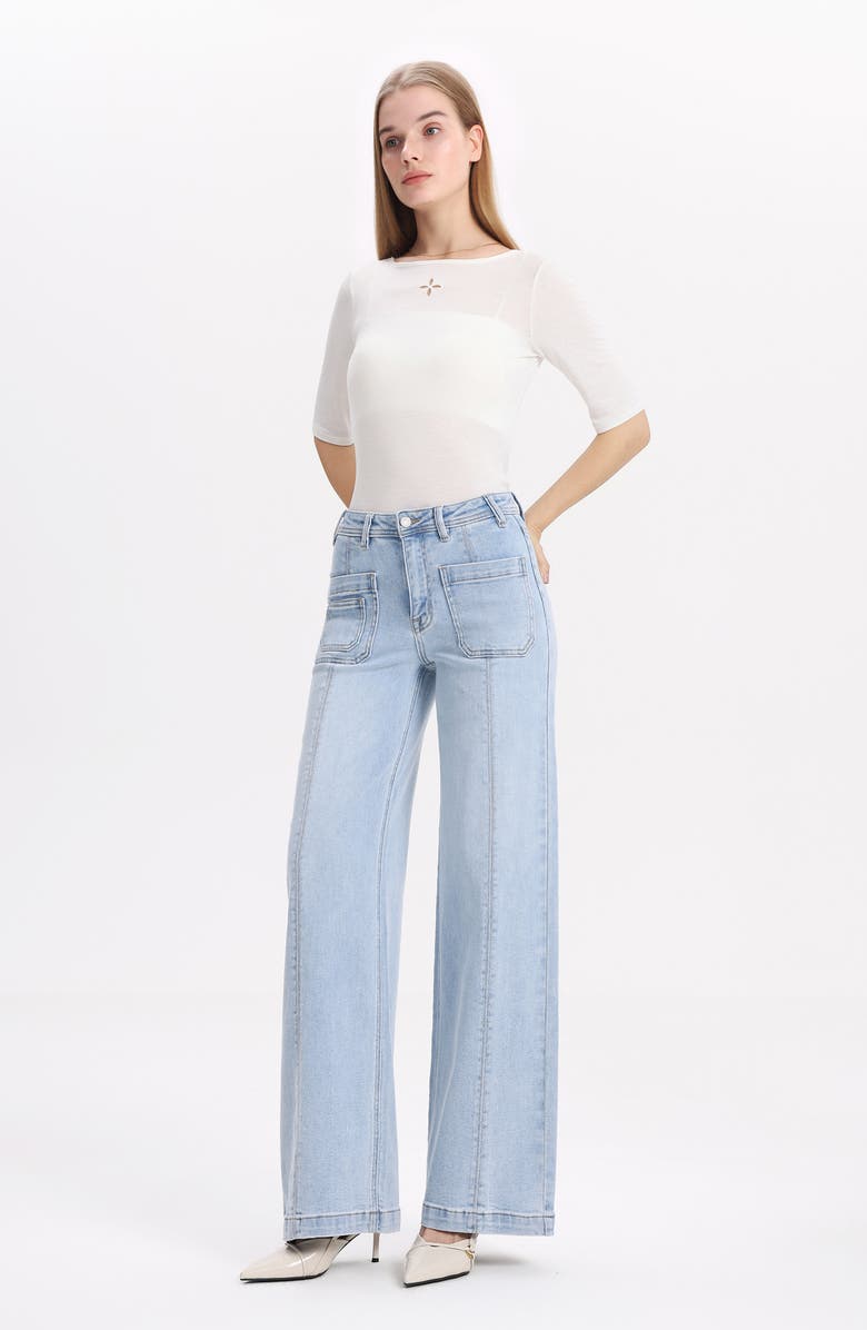 Bayeas Patch Pocket Mid Rise Wide Leg Jeans, Alternate, color, Light Blue