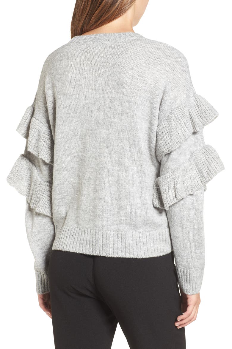 Sophie Ruffle Sleeve Sweater, Alternate, color, HEATHER GREY