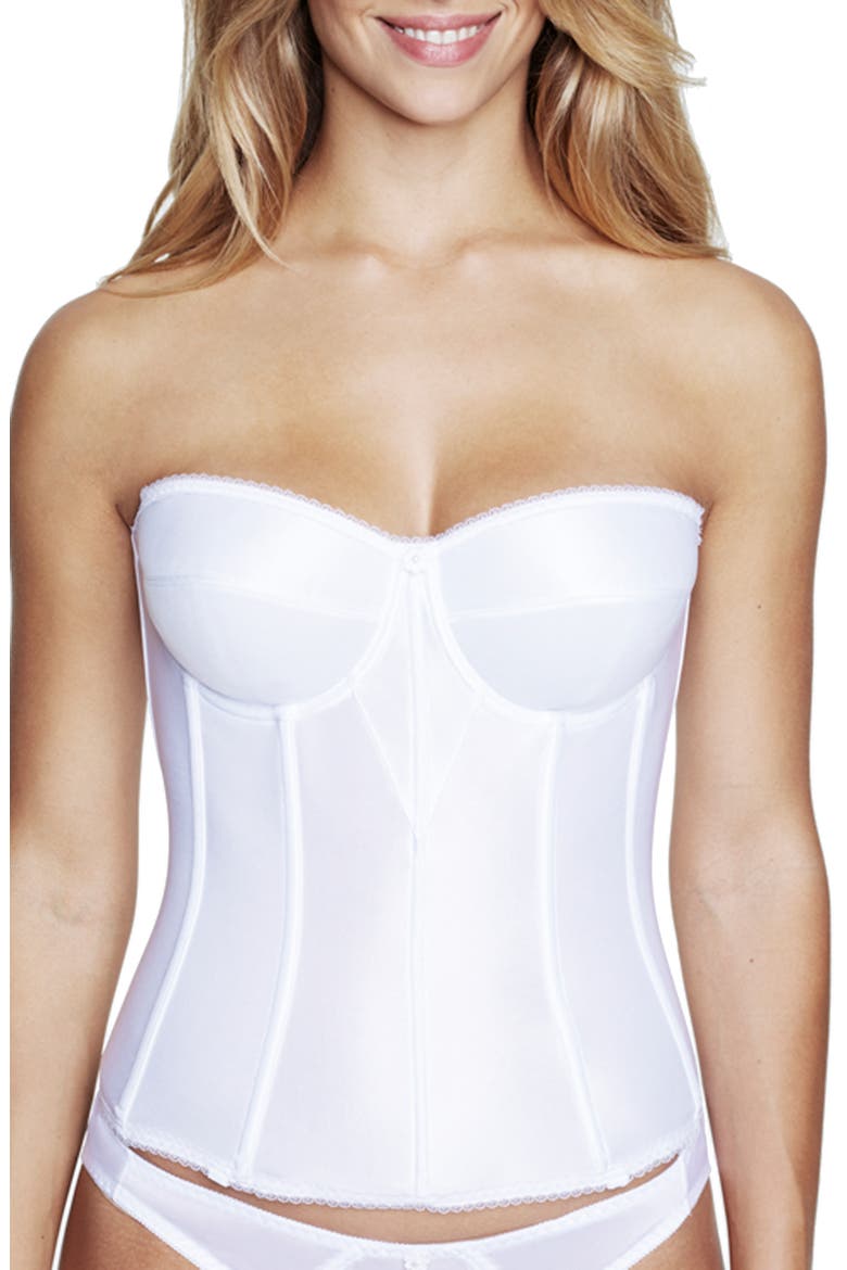 Juliette Satin Low Back Convertible Strapless Corset Longline Bra, Main, color, WHITE