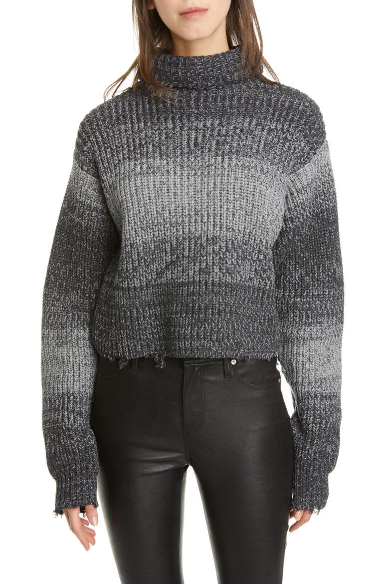 Beau Stripe Distressed Cotton Turtleneck Sweater, Main, color, HEATHER VAPE