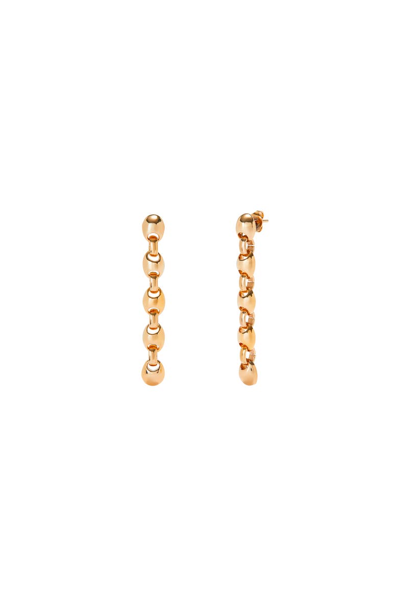 Long Earrings Plated in 18K Gold with Ball-Shaped Links, Main, color, Gold
