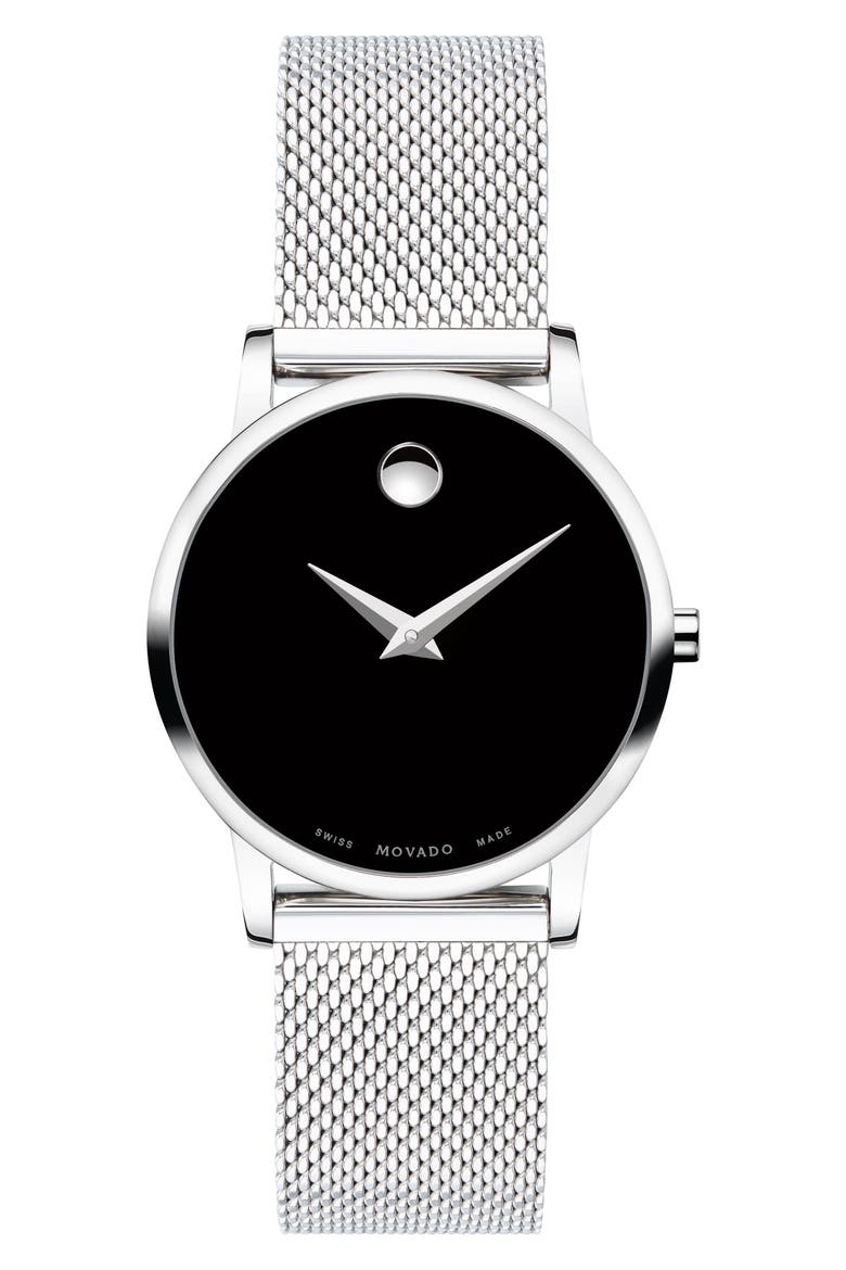 Museum Mesh Strap Watch, 28mm, Main, color, BLACK DIAL