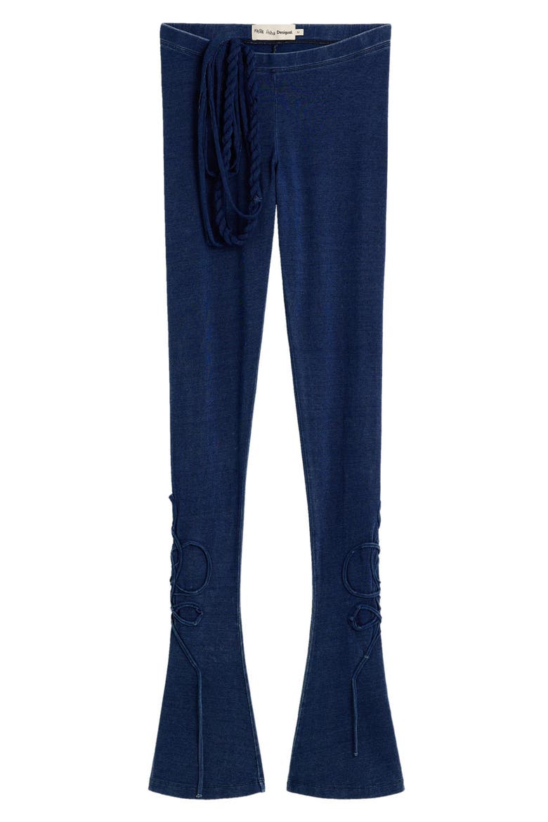 Tie Hem Detail Stretch Cotton Knit Pants, Alternate, color, NAVY BLUE