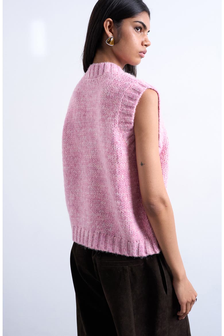 Fluffy Twist Button-Up Sweater Vest, Alternate, color, PINK