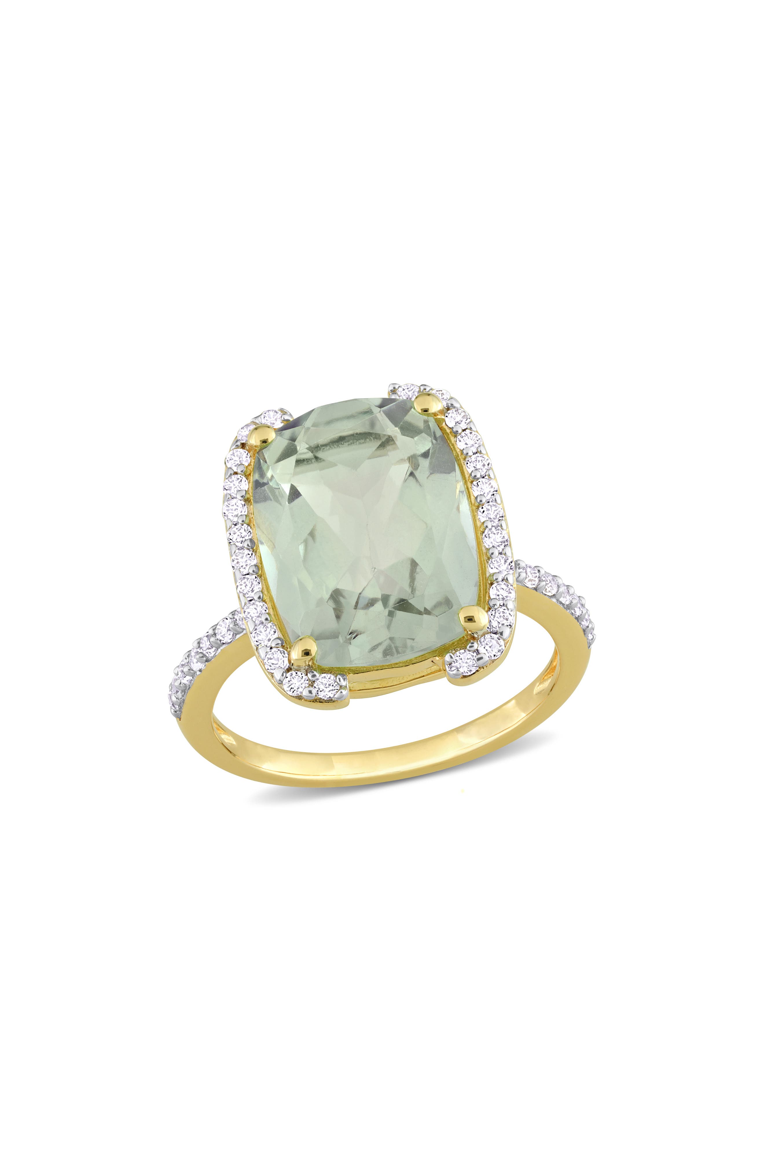 DELMAR Cushion Cut Green Quartz & White Topaz Ring