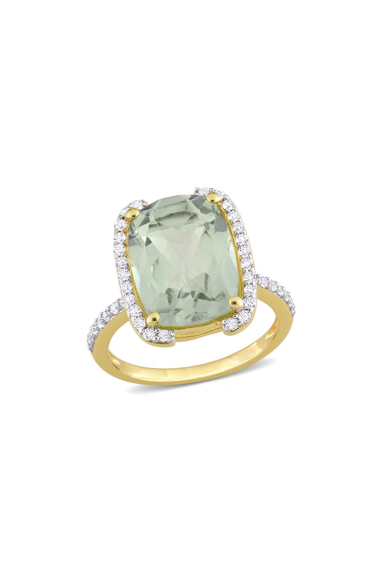 Cushion Cut Green Quartz & White Topaz Ring, Main, color, GREEN