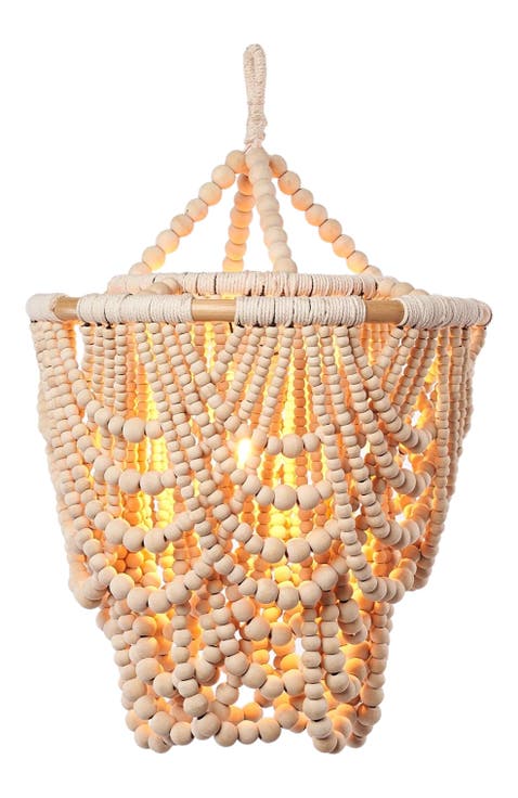 Natural Wood Beaded 26 in. Chandelier