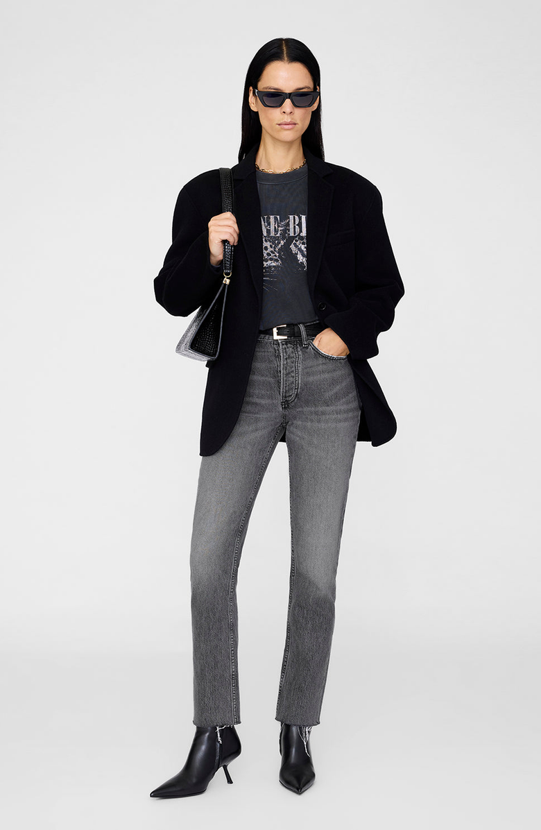 ANINE BING Spencer Leopard Sweatshirt, Alternate, color, Washed Black