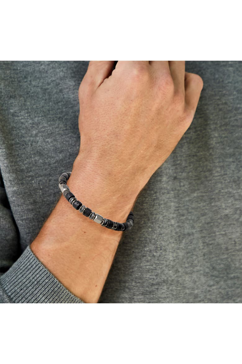 Stretch Beaded Bracelets for Men, Lava, Hematite & Labradorite, Alternate, color, Black