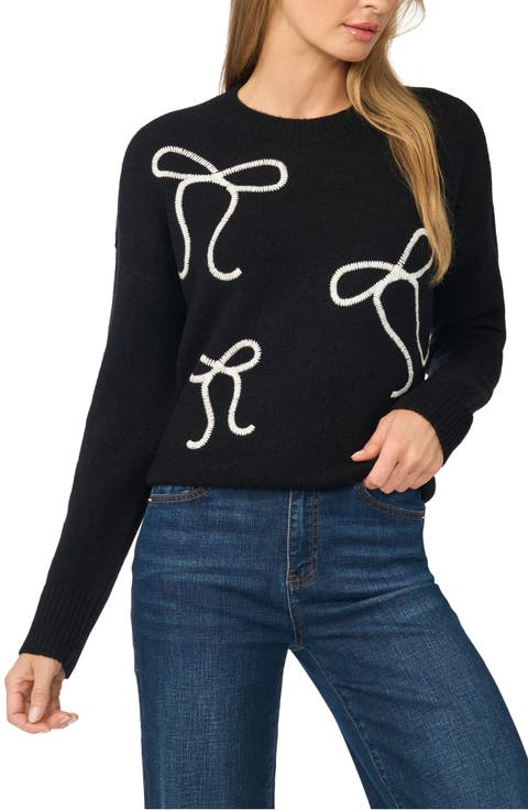 Bow Embroidery Crewneck Sweater