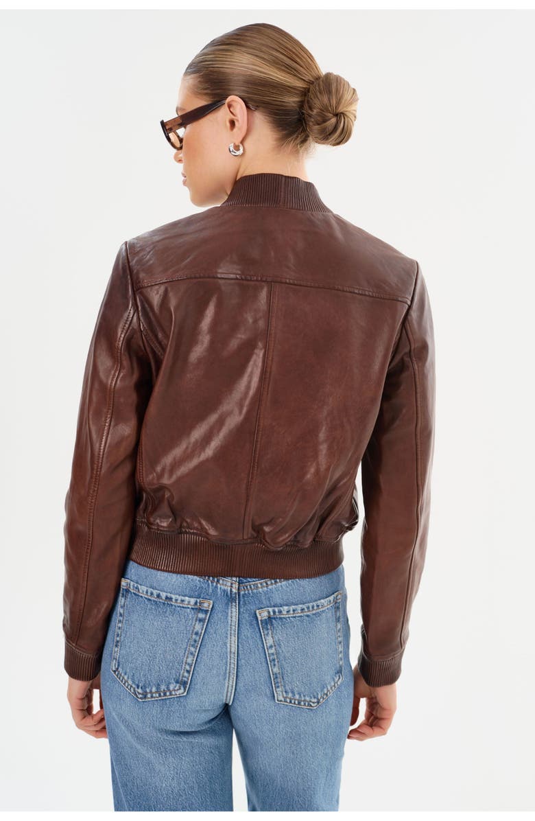 LAMARQUE CANDACE | Leather Bomber Jacket, Alternate, color, Chocolate Brown/Heather Grey