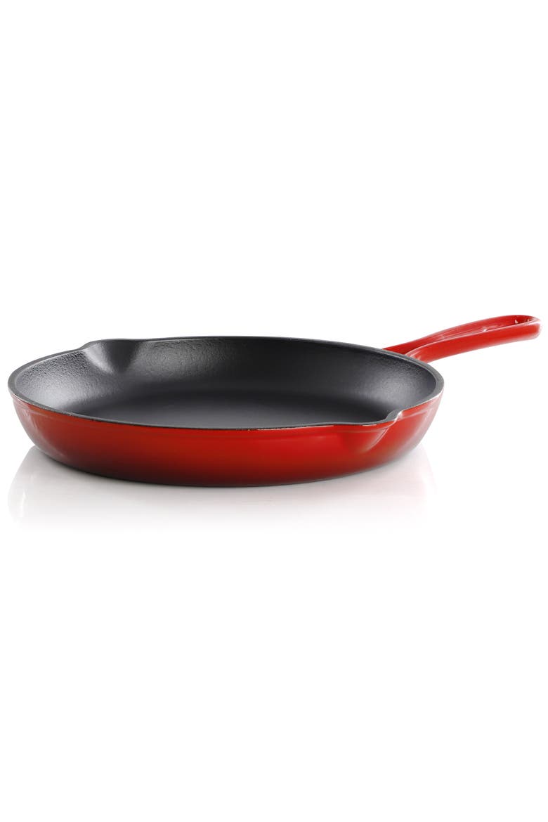 Round 10.25 Inch Enameled Cast Iron Skillet, Alternate, color, Red