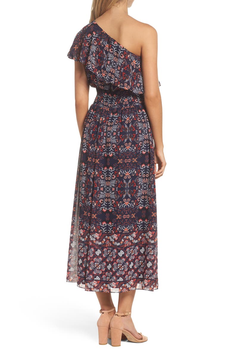 One-Shoulder Midi Dress, Alternate, color, NAVY MULTI